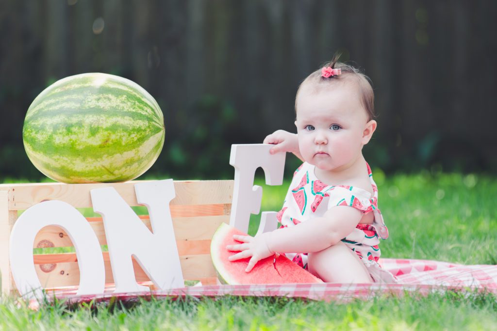 look who's one watermelon themed first birthday portrait session