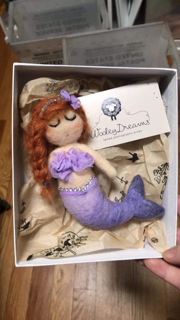 photo of complete hand made felted mermaid doll by Wooley Dreams for Alyssa Joy Photography